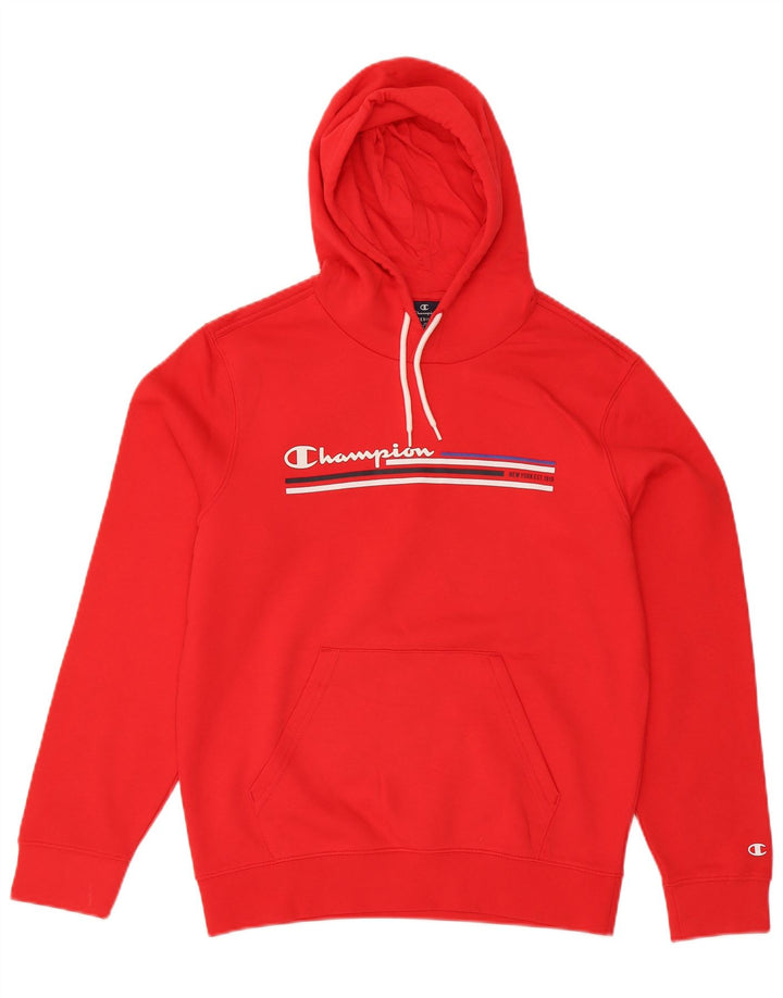 Champion Mens Graphic Hoodie Jumper Medium Red Striped Cotton