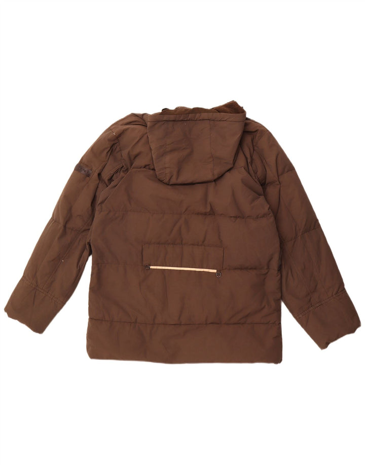 PEUTEREY Mens Hooded Padded Padded Jacket UK 38 Medium Brown Cotton