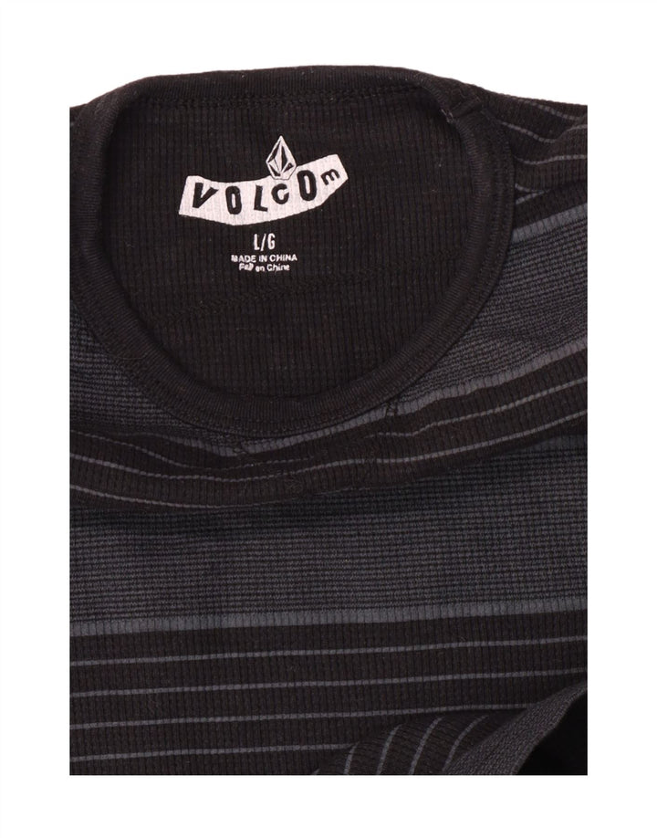 Volcom Boys Top Long Sleeve 11-12 Years Large Grey Striped Polyester