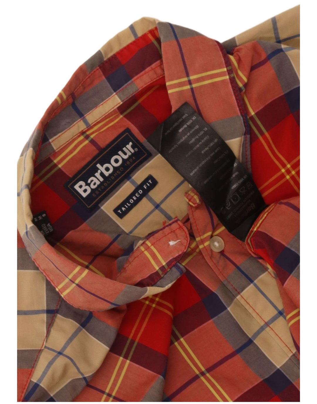 Barbour Mens Tailored Fit Shirt Medium Red Check Cotton