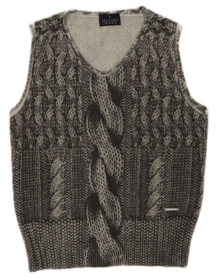 Trussardi Jeans Womens Vest Tank Top UK 12 Medium Grey Wool