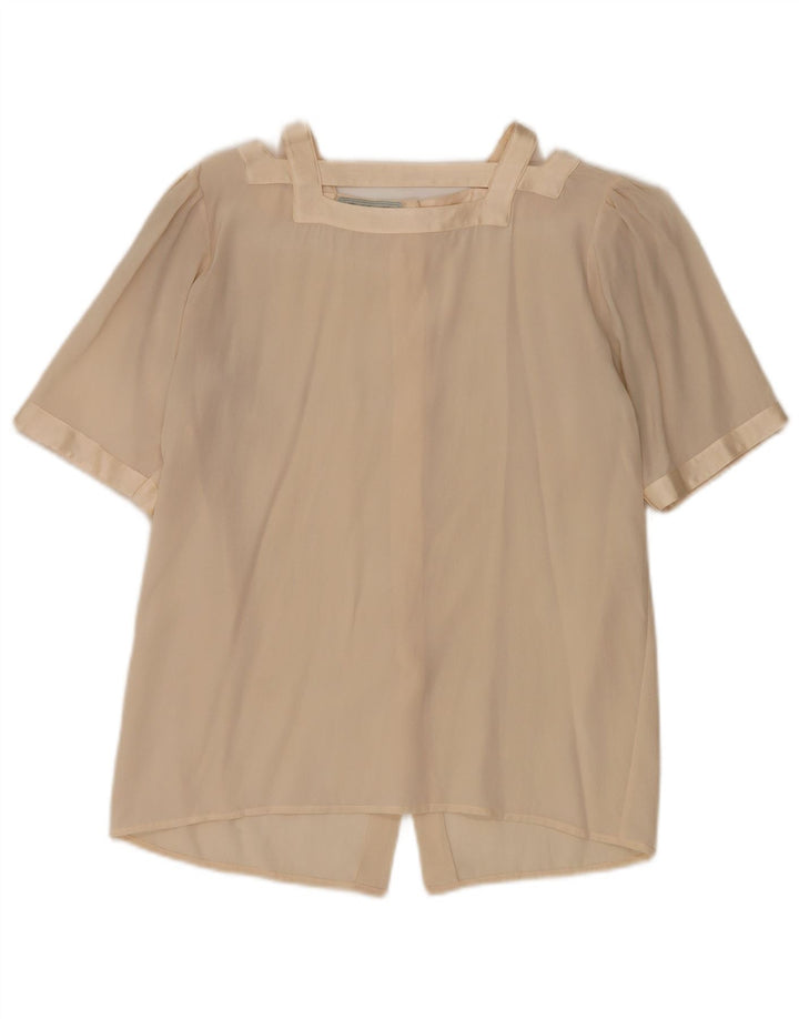 Vintage Womens Short Sleeve Shirt Blouse UK 12 Medium Beige