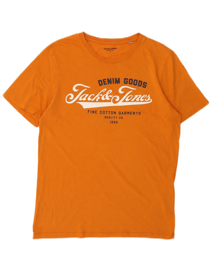 JACK & JONES Mens Graphic T-Shirt Top Medium Orange Cotton