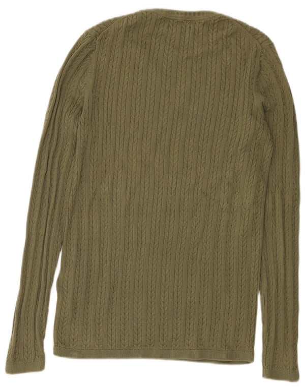 Tommy Hilfiger Womens Crew Neck Jumper Sweater UK 12 Medium Khaki Cotton