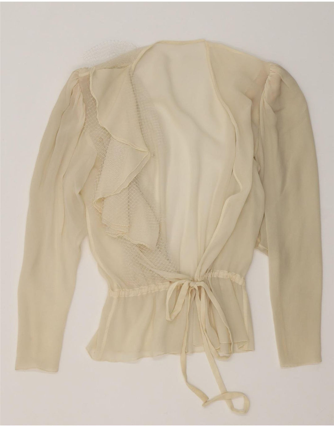 Vintage Womens See Through Wrap Blouse Top UK 16 Large Off White