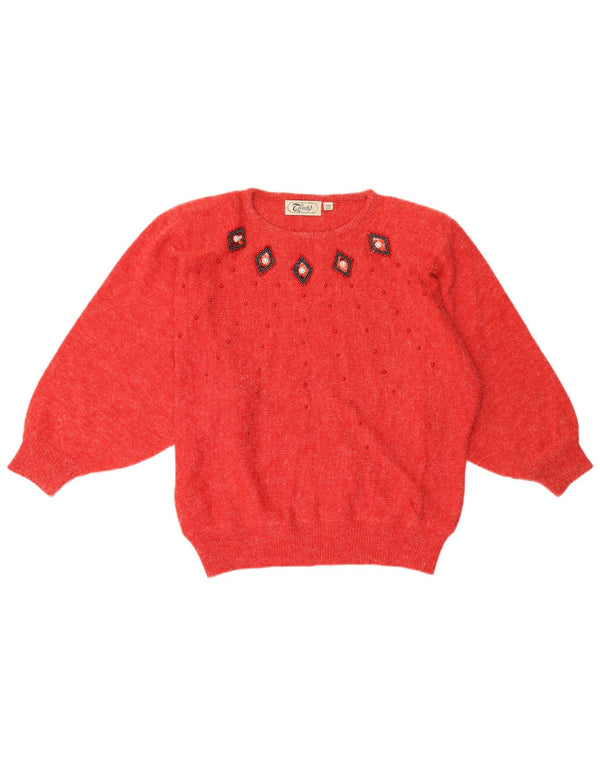 Maglione maglione girocollo da donna vintage taglia unica in acrilico rosso
