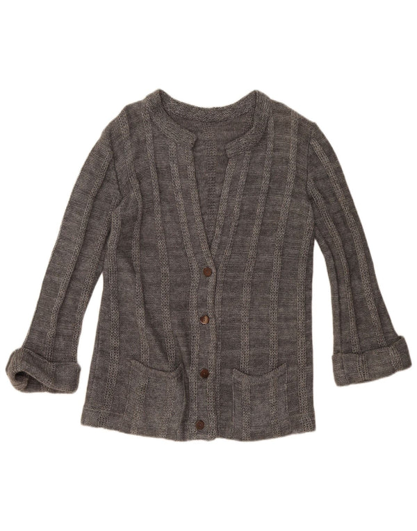 vintage Womens Cardigan Sweater UK 14 Grand Gris Rayé