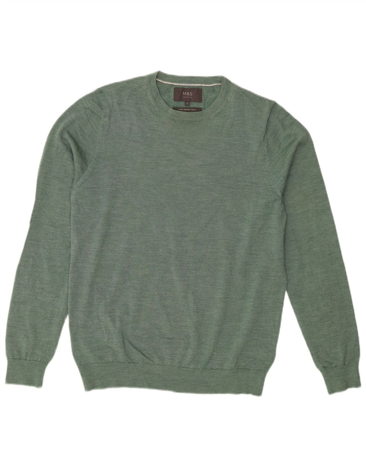 Marks & Spencer Herren-Pullover mit Rundhalsausschnitt, Mittelgrüne Merinowolle