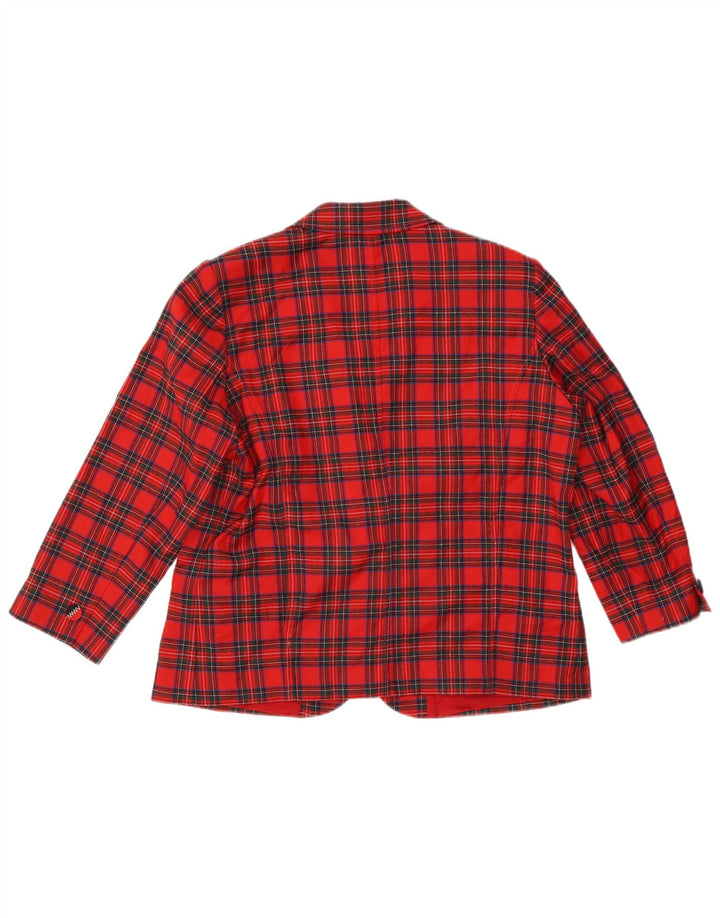 Dominew Womens 3/4 Sleeve 3 Button Blazer Jacket UK 18 XL Red Plaid Wool