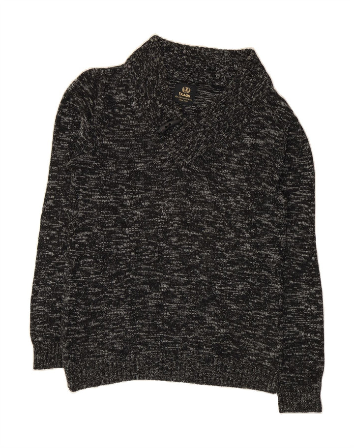 JULES Mens V-Neck Jumper Sweater Large Black Flecked Cotton Vintage Jules and Second-Hand Jules from Messina Hembry 