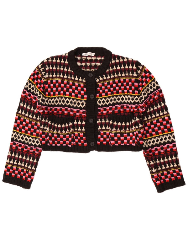 Zara Dame Loose Fit Cardigan Sweater UK 14 Medium Flerfarvet Geometrisk