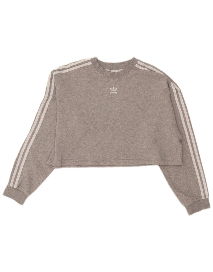 Adidas Womens Crop Oversized Sweatshirt Jumper UK 8 Small Grey Cotton