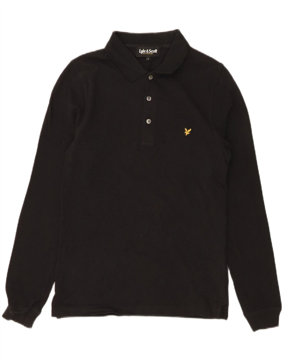 LYLE & SCOTT Mens Long Sleeve Polo Shirt Small Black Cotton Vintage Lyle & Scott and Second-Hand Lyle & Scott from Messina Hembry 