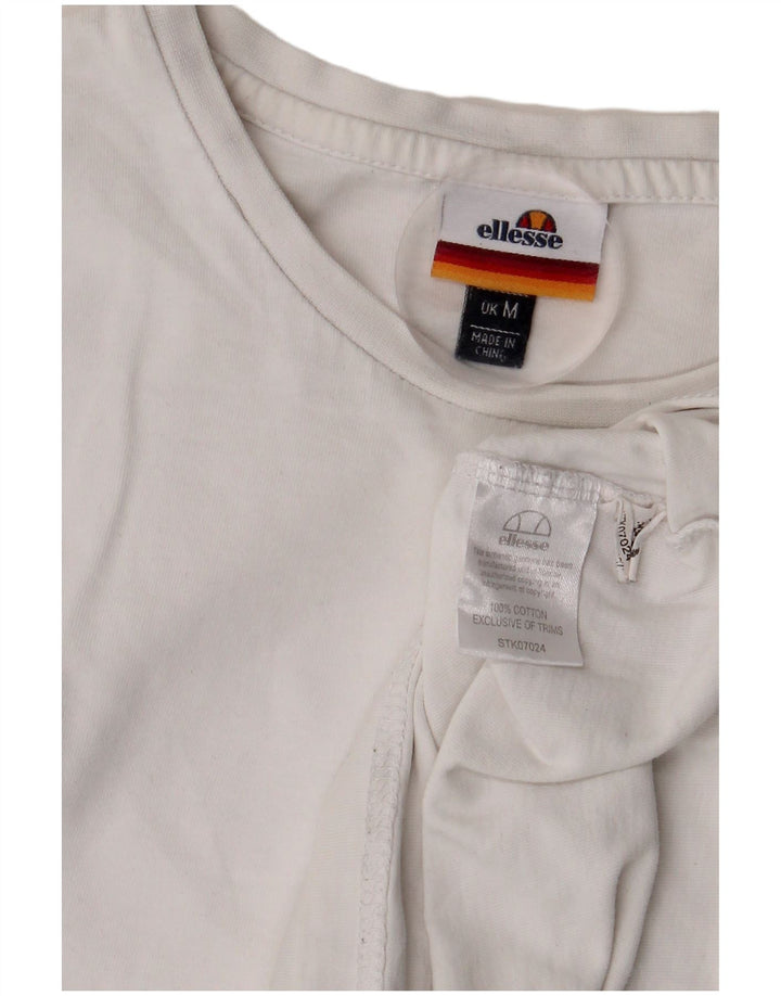 ELLESSE Womens Graphic T-Shirt Top UK 14 Medium White Cotton