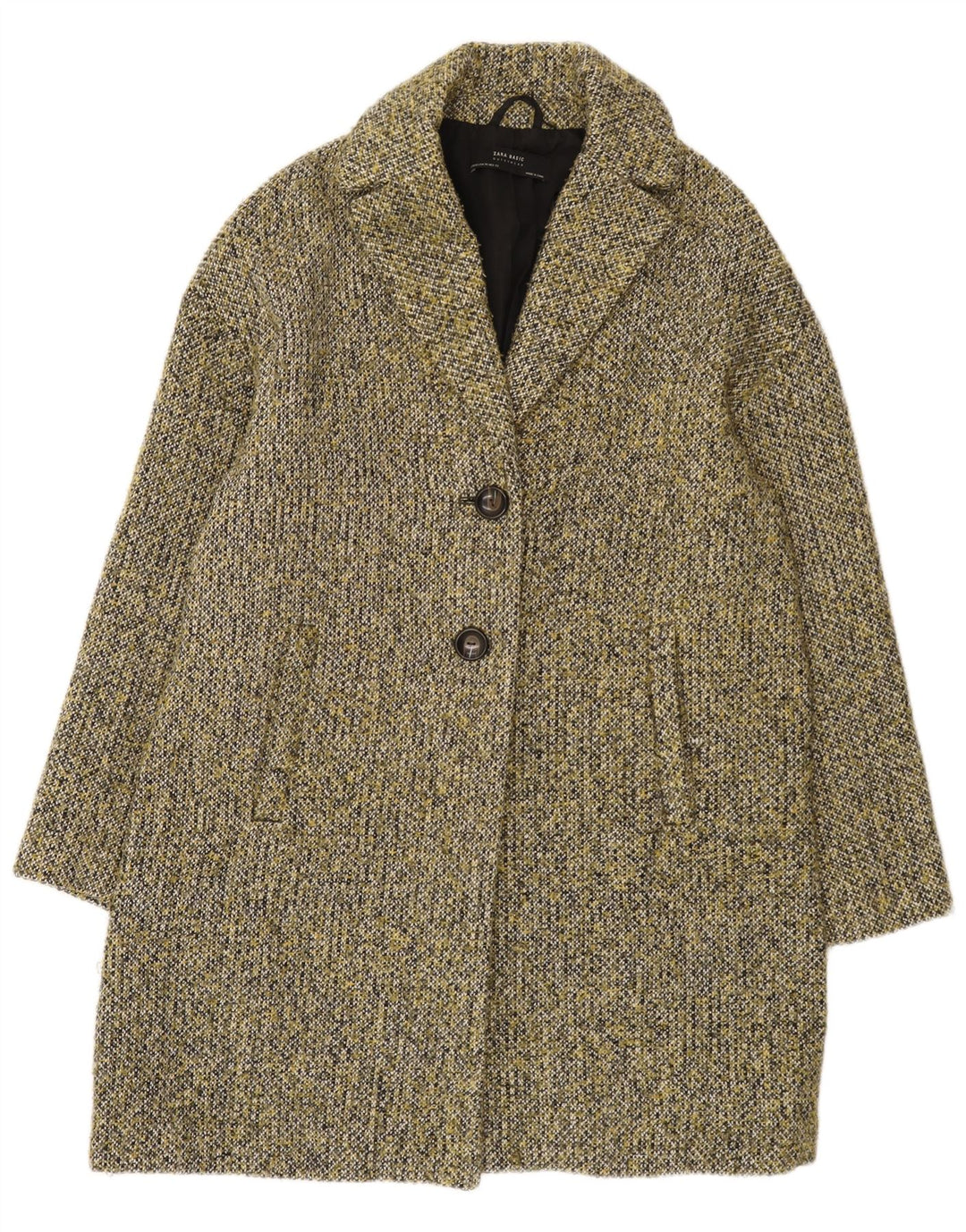 Zara Womens Oversized Overcoat UK 6 XS Khaki Flecked Polyester
