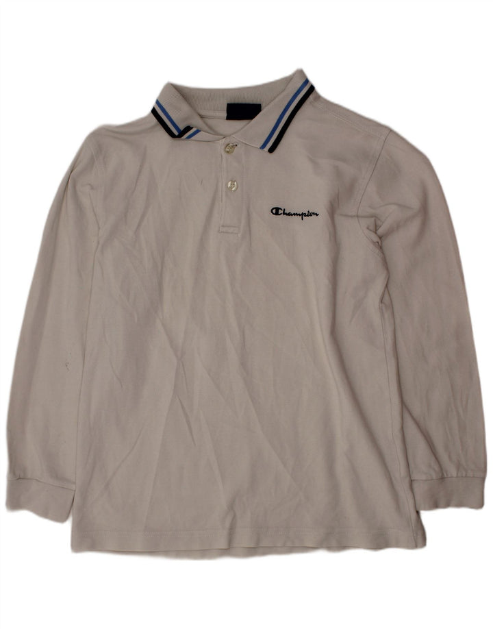 CHAMPION Boys Long Sleeve Polo Shirt 9-10 Years Medium White