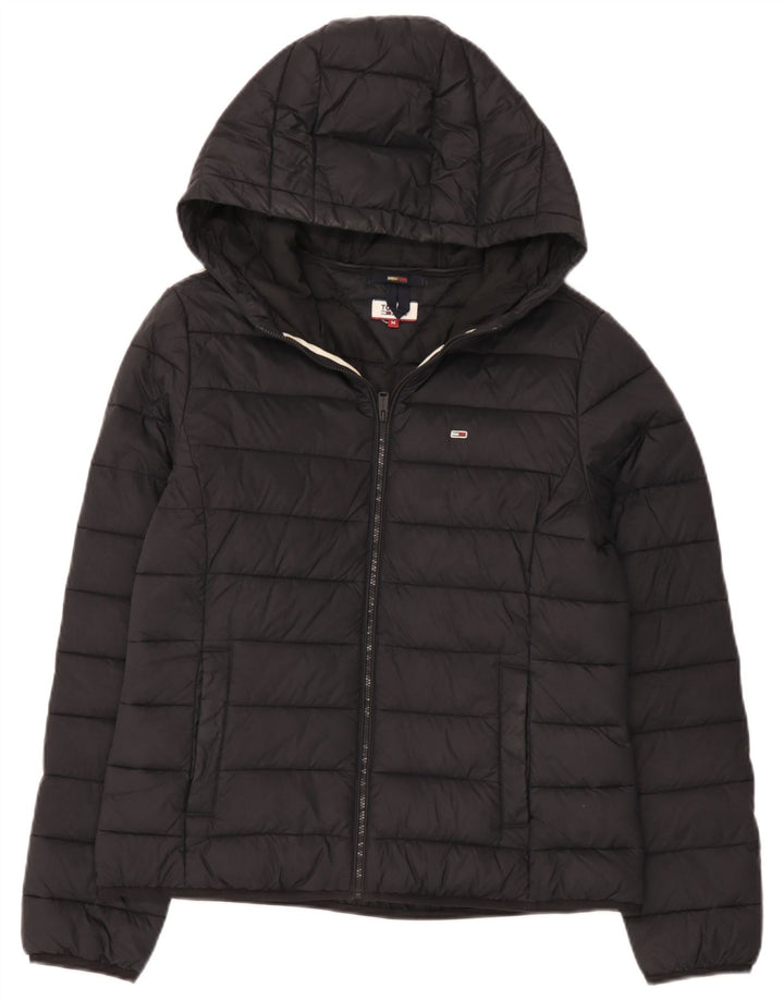 Tommy Hilfiger Womens Hooded Padded Jacket UK 14 Medium Black Polyamide