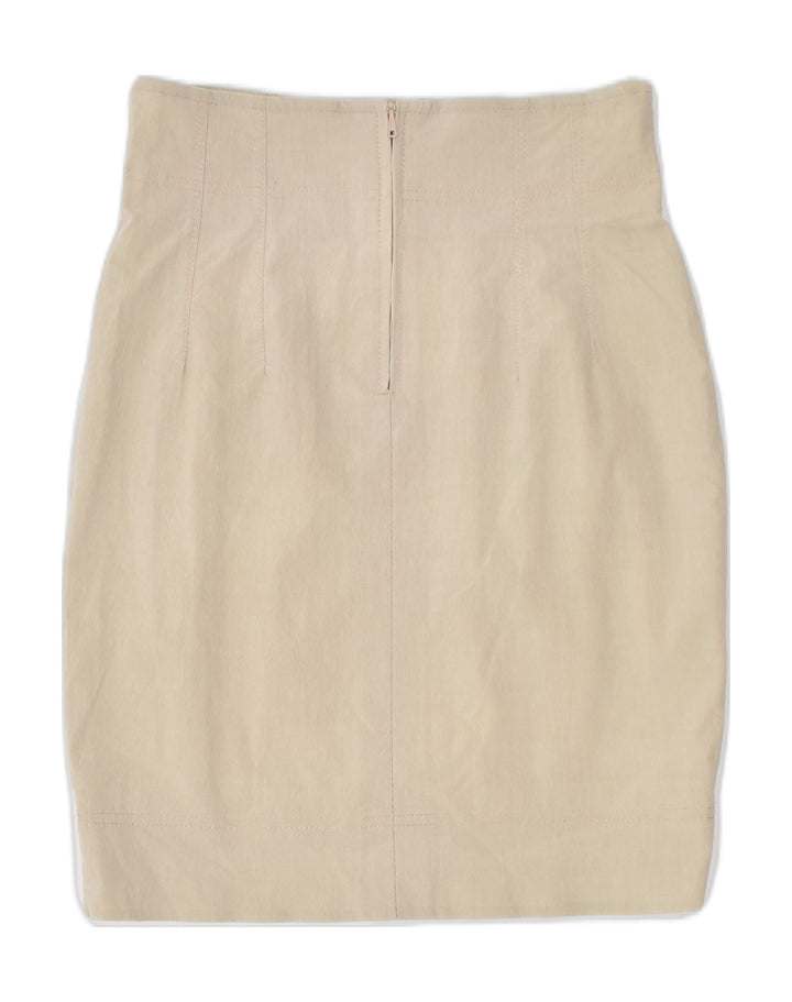 VINTAGE Womens High Waist Pencil Skirt IT 42 Medium W26 Beige Cotton | Vintage | Thrift | Second-Hand | Used Clothing | Messina Hembry 