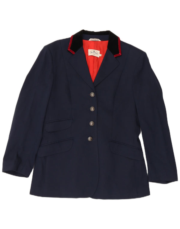 Vintage Womens Riding 4 Button Blazer Jacket IT 42 Medium Navy Blue Wool