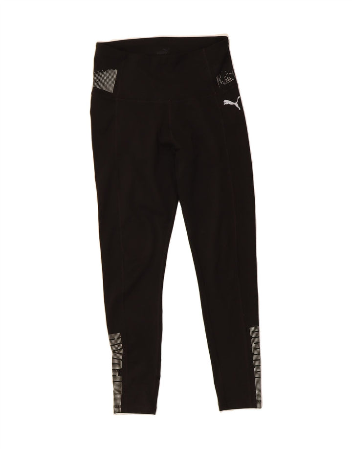 PUMA Womens Graphic Capri Leggings UK 10 Small Black Polyester Vintage Puma and Second-Hand Puma from Messina Hembry 