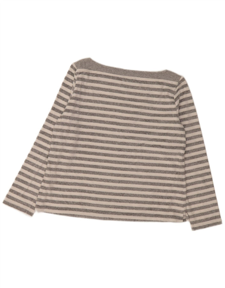 Marks & Spencer Womens Top Long Sleeve UK 16 Large Grey Striped Cotton