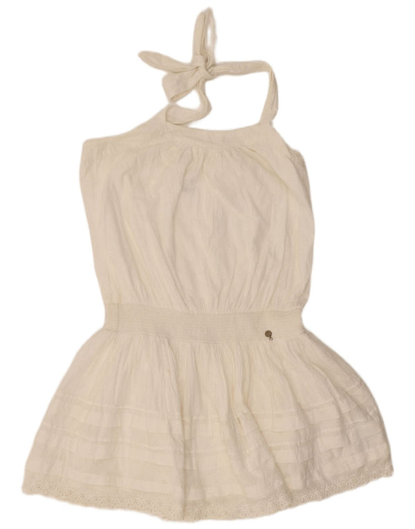 Tommy Hilfiger Donna Mini Halter Dress UK 12 Cotone floreale bianco medio