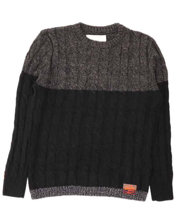 Superdry Mens Crew Neck Jumper Sweater 2XL Black Colourblock Acrylic