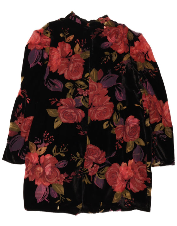 Monsoon Dame Langærmet Velvet Shift Kjole UK 16 Large Black Floral