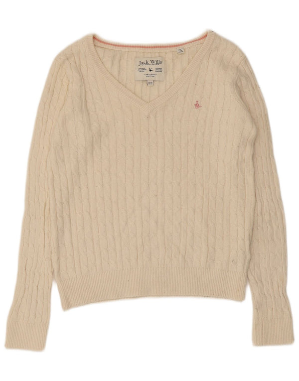 Jack Wills Dame V-hals sweater UK 10 Small Beige Bomuld