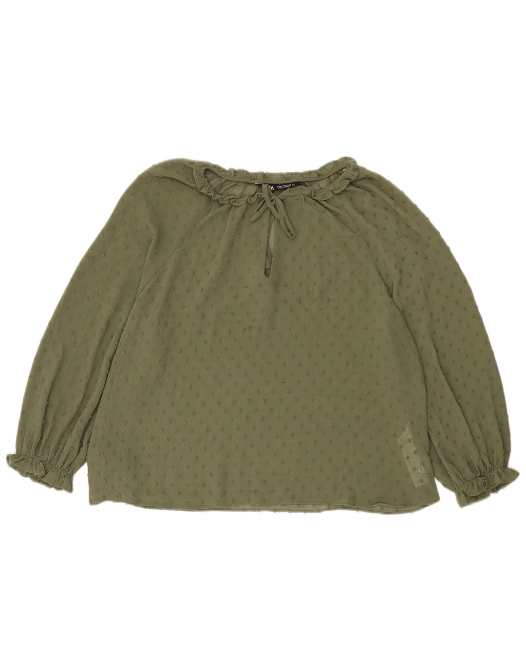 Zara Womens See Through 3/4 Sleeve Blouse Top UK 14 Medium Khaki Spotted
