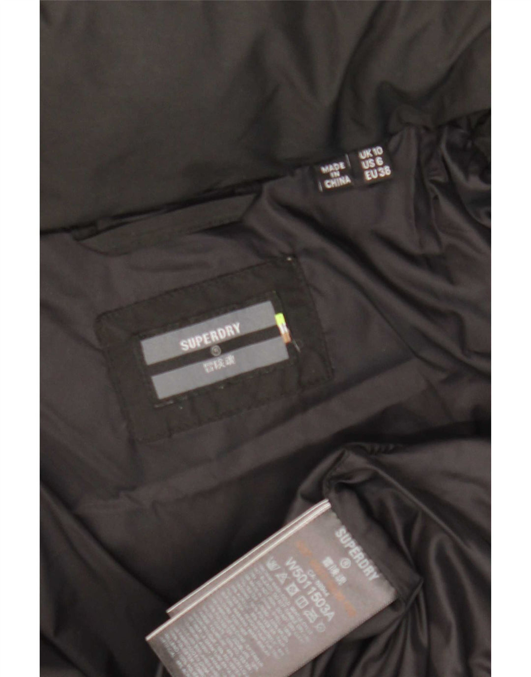 Superdry Wattierte Damenjacke mit Kapuze, UK 10, Größe S, Schwarz, Polyester