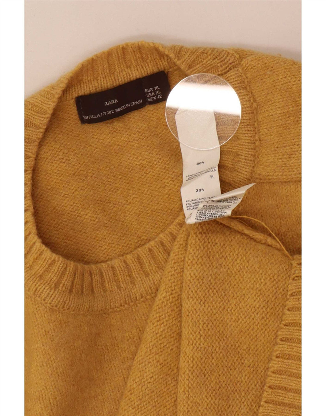 Zara Mens Crew Neck Jumper Sweater XL Yellow Wool