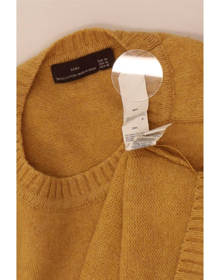 Zara Mens Crew Neck Jumper Sweater XL Yellow Wool
