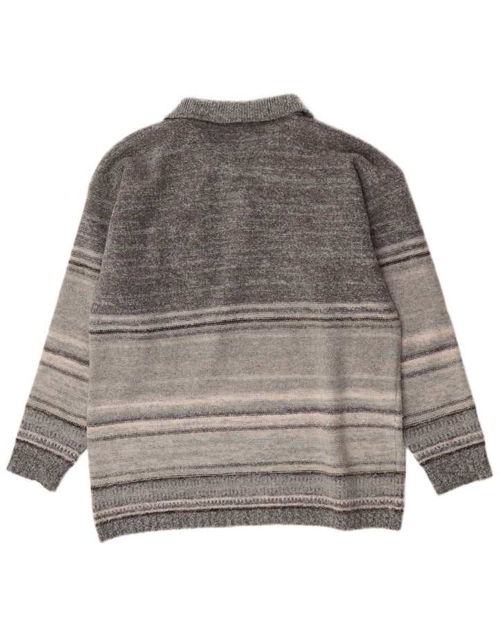Kappa Mens Polo Neck Jumper Sweater XL Grey Striped Wool
