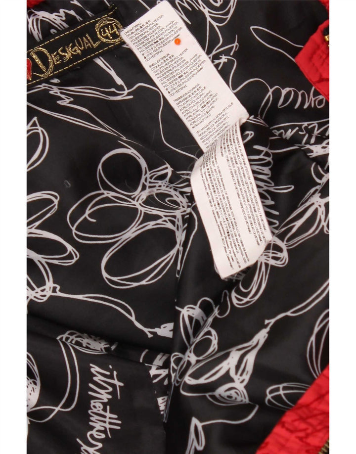 Desigual Womens Hooded Padded Jacket EU 44 XL Red Floral Polyester