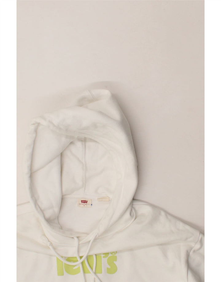 LEVI'S Mens Graphic Hoodie Jumper Small White Cotton Vintage Levi's and Second-Hand Levi's from Messina Hembry 