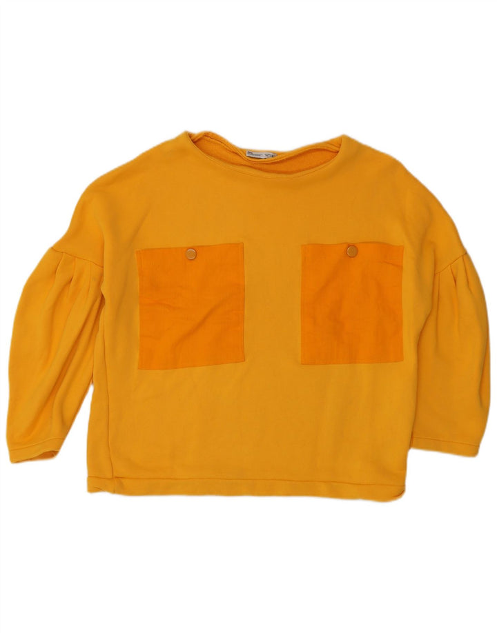 Zara Womens Oversized 3/4 Sleeve Sweatshirt Jumper UK 10 Small Yellow