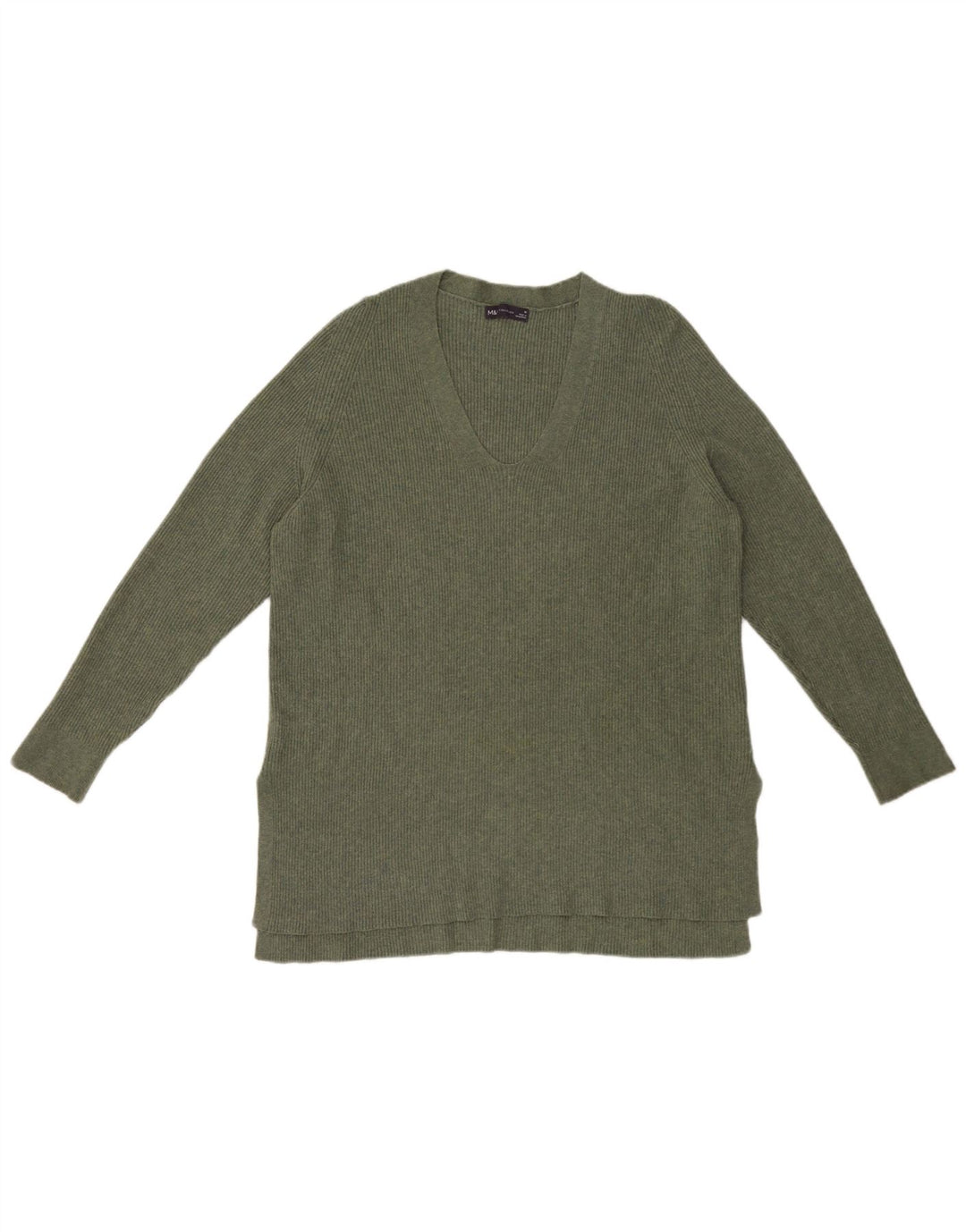 Marks & Spencer Womens V-Neck Jumper Sweater UK 16 Large Green Polyester