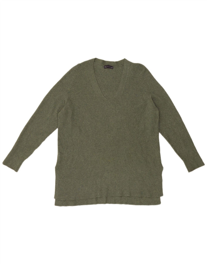 Marks & Spencer Womens V-Neck Jumper Sweater UK 16 Large Green Polyester