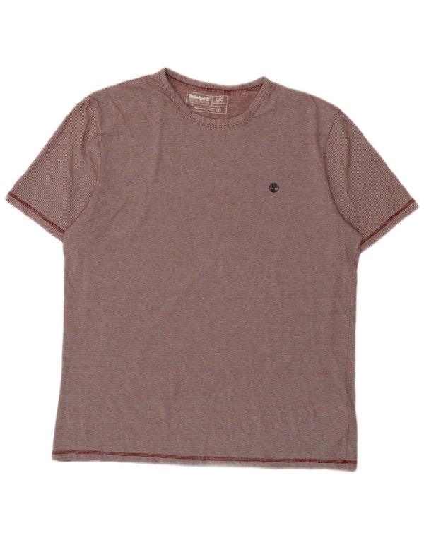 Timberland Mens Regular Fit T-Shirt Top Large Burgundy Pinstripe Cotton
