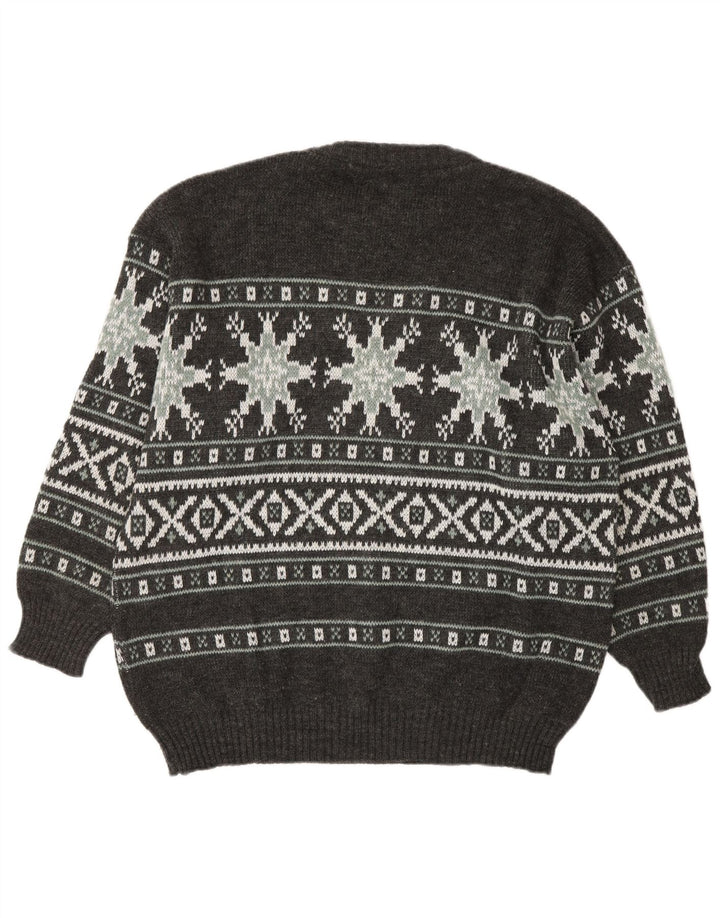 Henry Scott Mens Crew Neck Jumper Sweater Medium Grey Fair Isle Acrylic