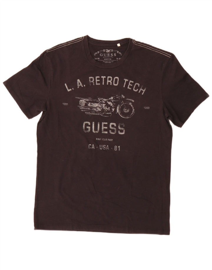 Guess Mens Regular Graphic T-Shirt Top Medium Black Cotton