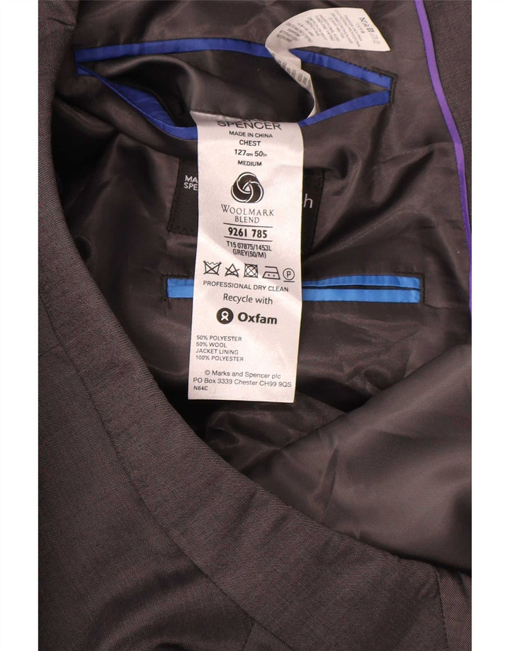 Jaqueta blazer masculina de 2 botões Marks & Spencer Reino Unido 50 3XL cinza poliéster