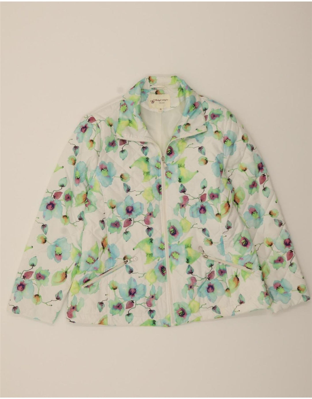 CLODAGH CALLAGHAN Womens Padded Jacket UK 18 XL White Floral Polyester Vintage Clodagh Callaghan and Second-Hand Clodagh Callaghan from Messina Hembry 