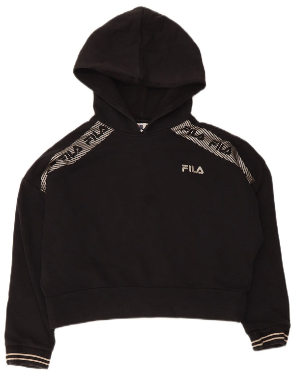Fila Girls Crop Graphic Hoodie Jumper 9-10 Years Black Cotton