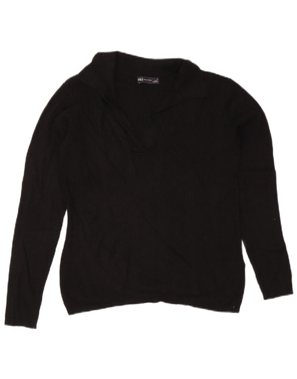 Marks & Spencer Dame Polo Neck Jumper Sweater UK 12 Medium Black Viscose