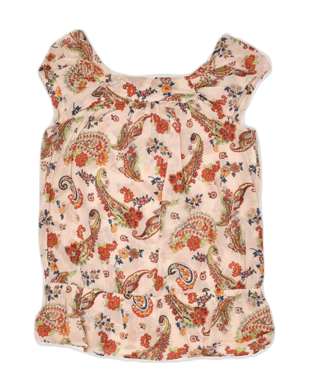 BENETTON Womens Blouse Top UK 8 Small Beige Paisley Cotton | Vintage Benetton | Thrift | Second-Hand Benetton | Used Clothing | Messina Hembry 