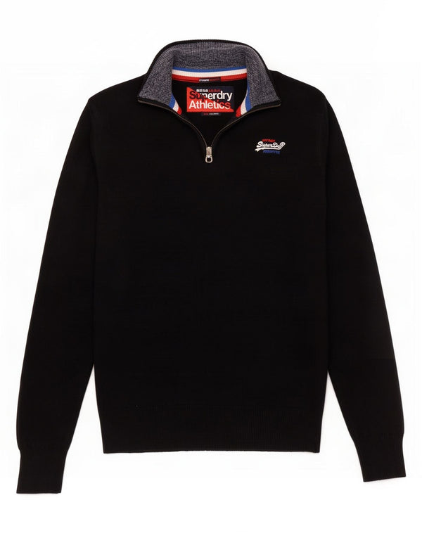 Superdry Jersey con cuello y cremallera para hombre, talla 2XL, algodón azul marino