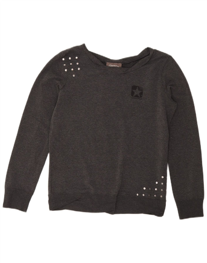 CONVERSE Womens Sweatshirt Jumper UK 14 Medium Grey Cotton