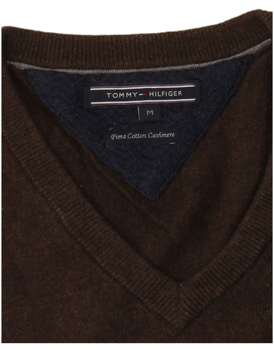 Tommy Hilfiger Mens V-Neck Jumper Sweater Medium Brown Cotton